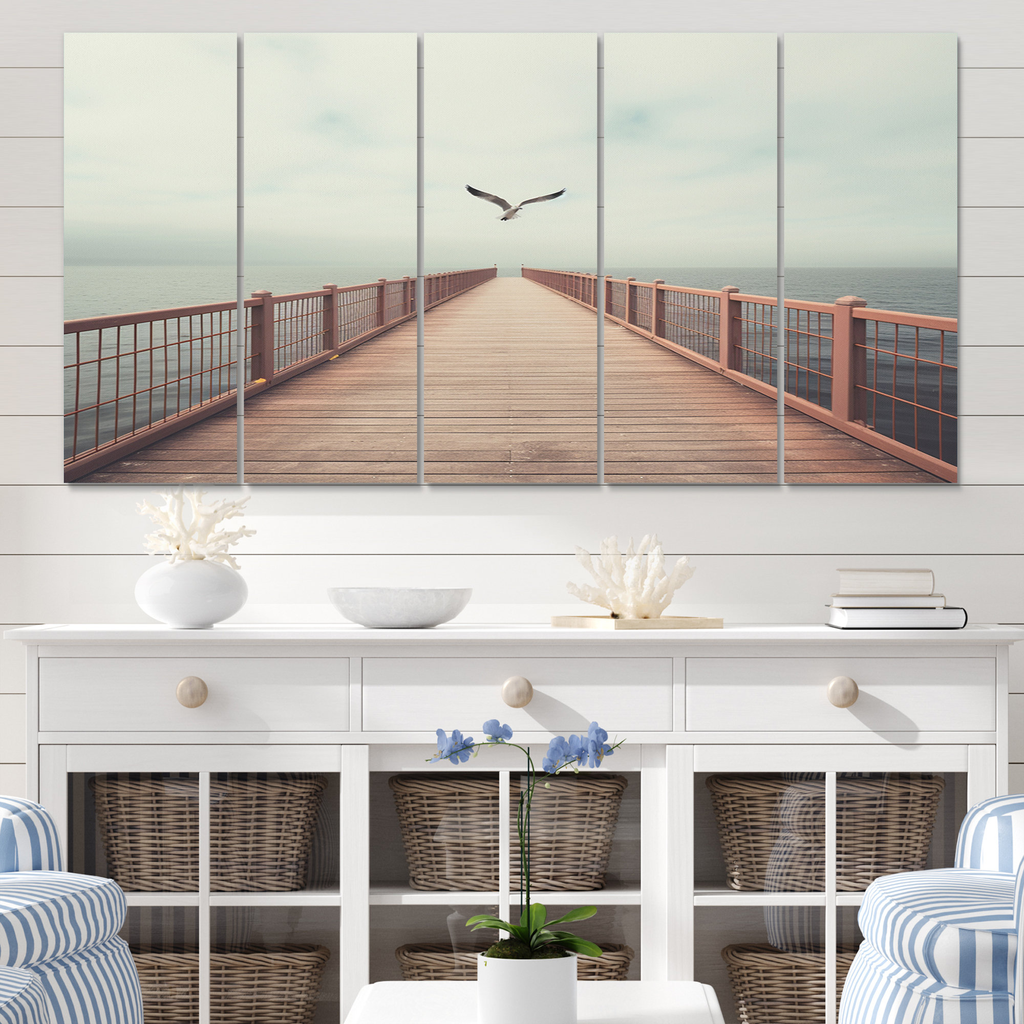 Highland Dunes Pier Lone Pier I On Canvas 5 Pieces Print | Wayfair